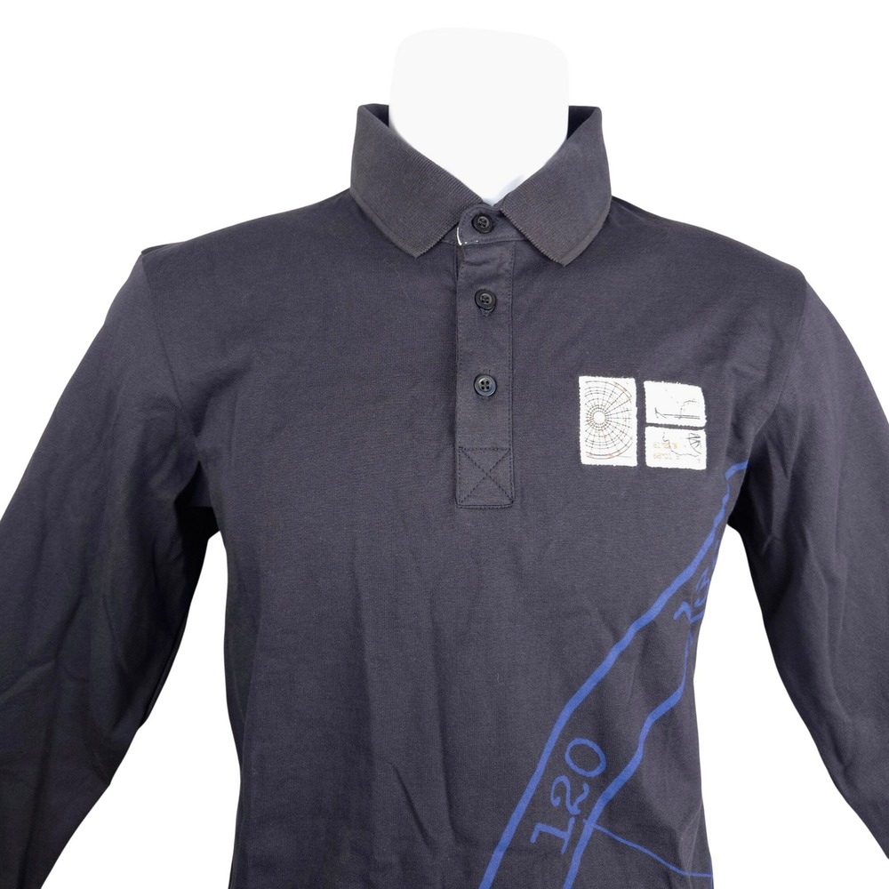 Ponant France Mens Long Sleeve Polo Jersey Rich Navy Blue Cotton Size S NWT